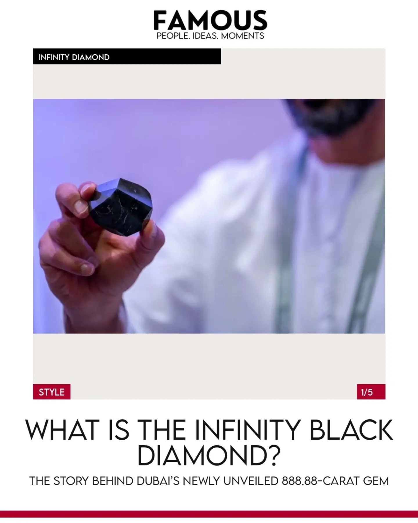 Famous TV card showing the Infinity black diamond held in a hand.
