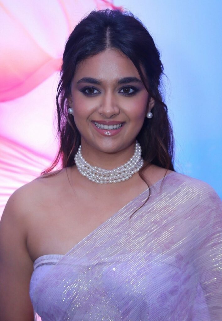 Keerthy Suresh at the Bhola Shankar pre-release event in August 2023; archival photograph, not an Akka still.